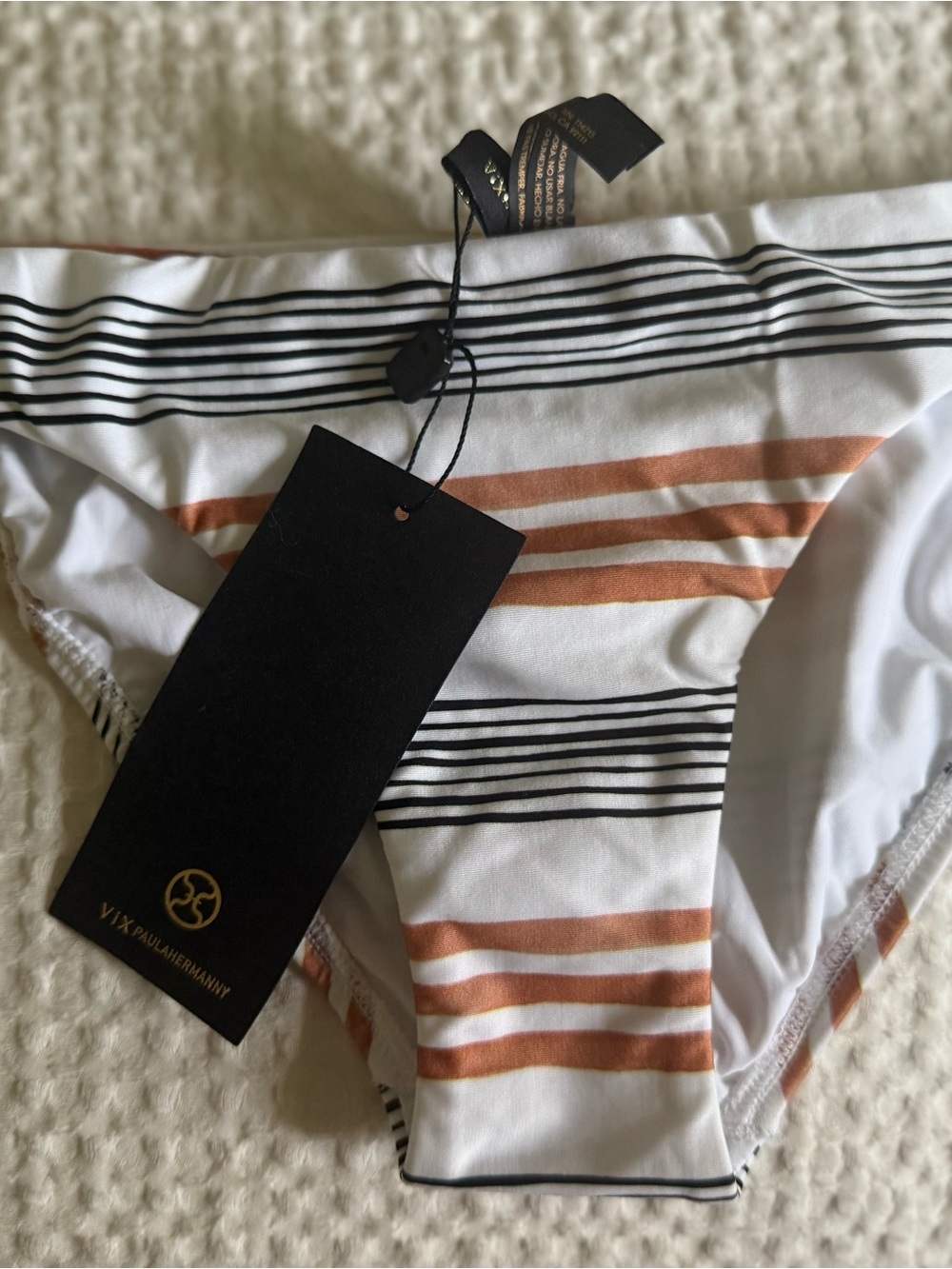 Vix Paula Hermanny White Striped Bikini Bottom - Rust & Black Stripe